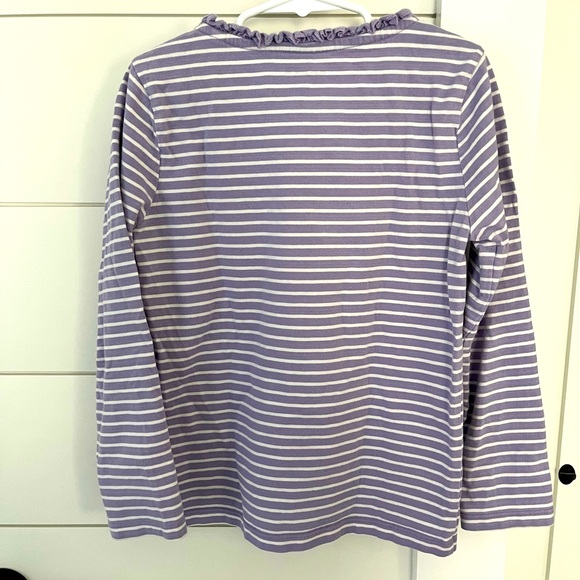 Mini Boden Henley Ruffle Breton Top, ivory/purple, 7-8. - Picture 4 of 5